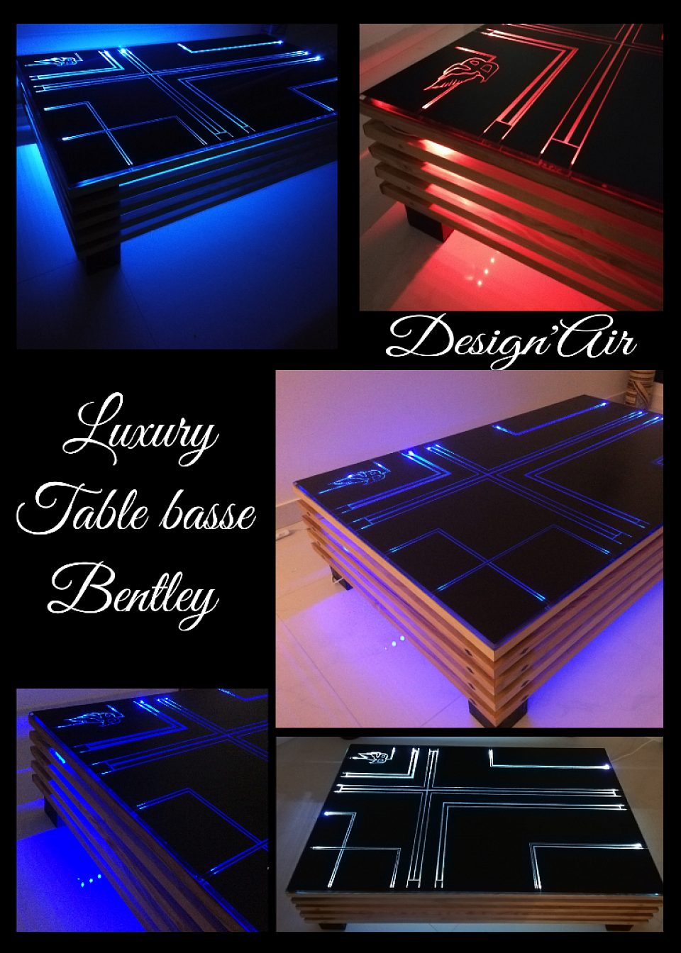 Table basse lumineuse naturelle design unique Bentley automobiles club de Monaco 2021