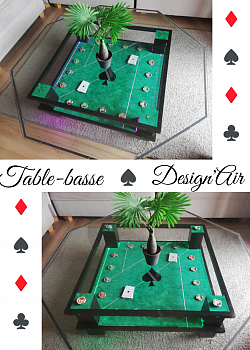 Table basse de Poker lumineuse naturelle design unique par Design'Air