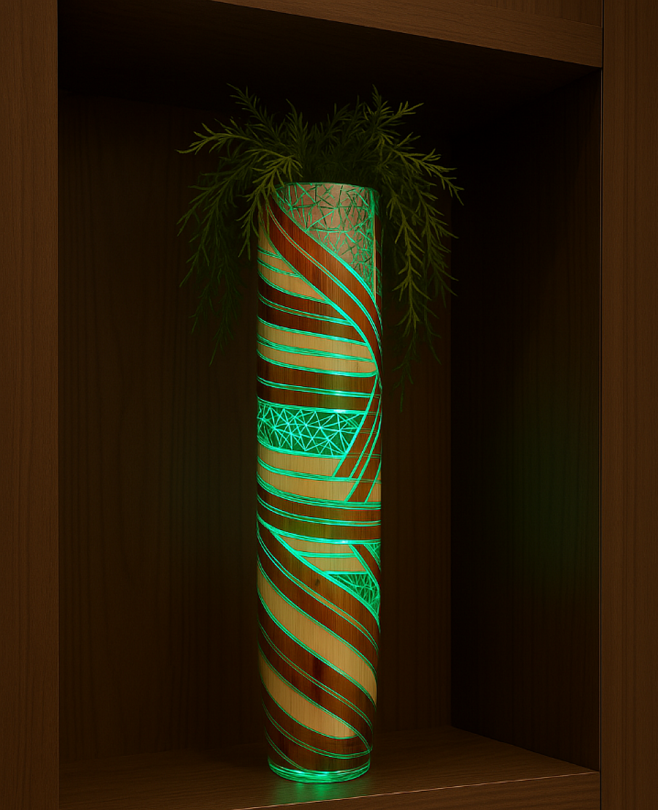 Vase lumineux naturel design unique bois chêne clair & pierre imitation par Design'Air