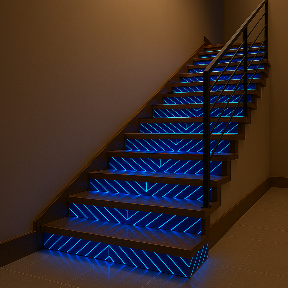 Escalier bois lumineux naturel design unique par Design'Air