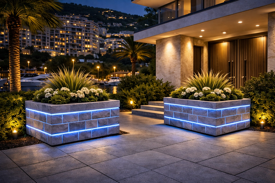 Jardinière lumineuse en pierre naturelle design unique par Design'Air